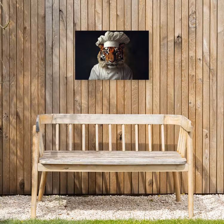 Tijger - Kokskleding - Bruin Tuinposter op houten frame 2 cm dik klein -sfeer4