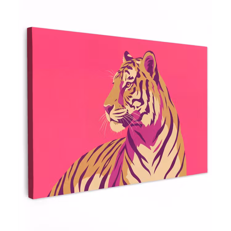 Tijger - Modern - Neon Tuinposter op houten frame 2 cm dik klein -3d