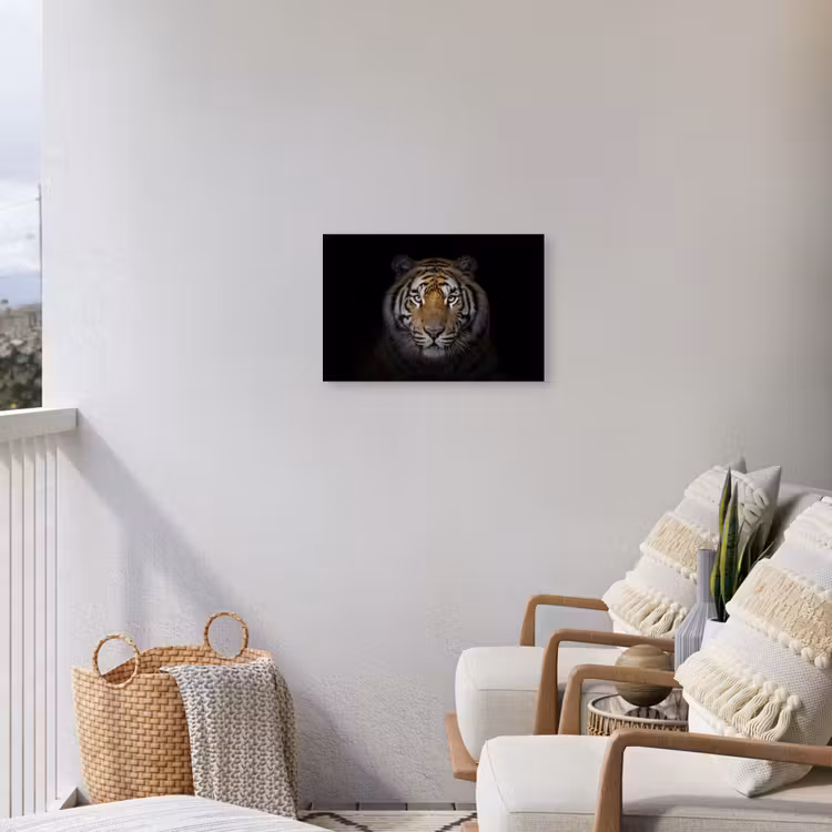 Tijger - Wilde dieren - Portret - Zwart - Dieren Tuinposter op houten frame 2 cm dik klein -sfeer1