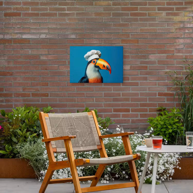 Toekan - Papegaai - Vogel - Koksmuts Tuinposter op houten frame 2 cm dik klein -sfeer3