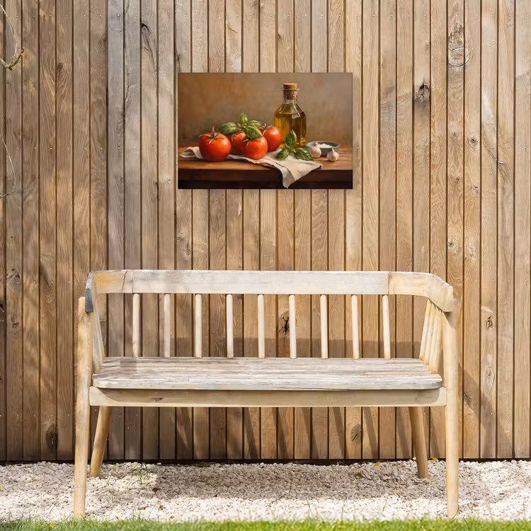 Tomaten - Olijfolie - Stilleven Tuinposter op houten frame 2 cm dik klein -sfeer4
