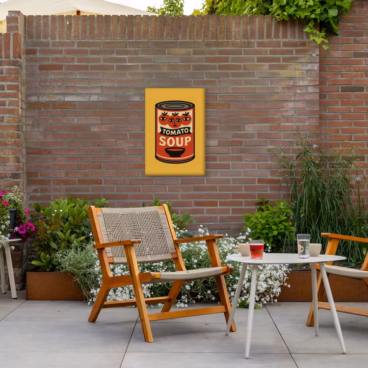 Tomatensoep - Gezichtje - Illustratie - Rood Tuinposter op houten frame 2 cm dik klein -sfeer3