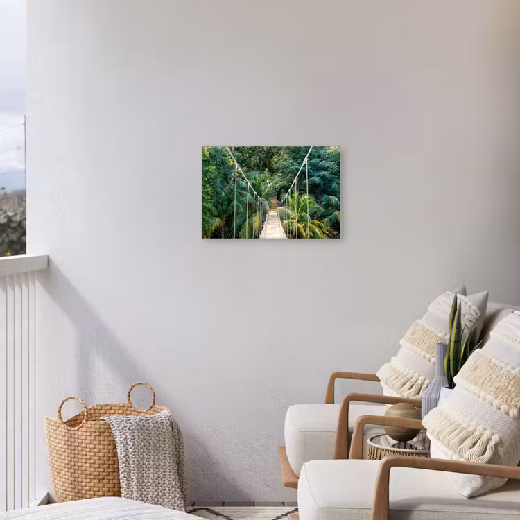 Touwbrug in het Tropisch Woud Tuinposter op houten frame 2 cm dik klein -sfeer1