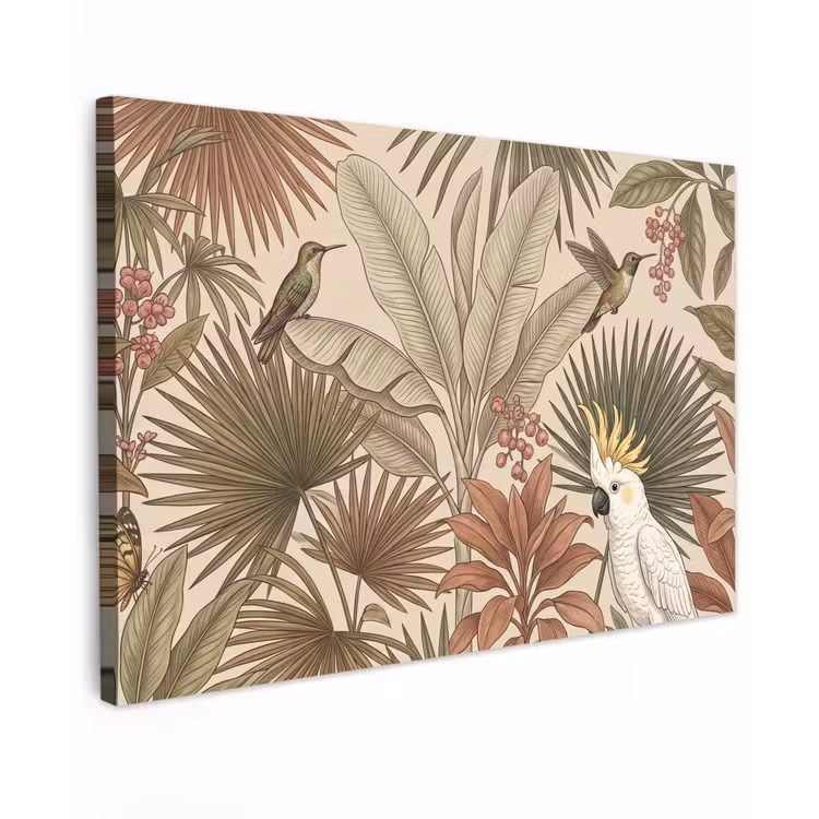 Tropisch - Vogels - Beige Tuinposter op houten frame 2 cm dik klein -3d