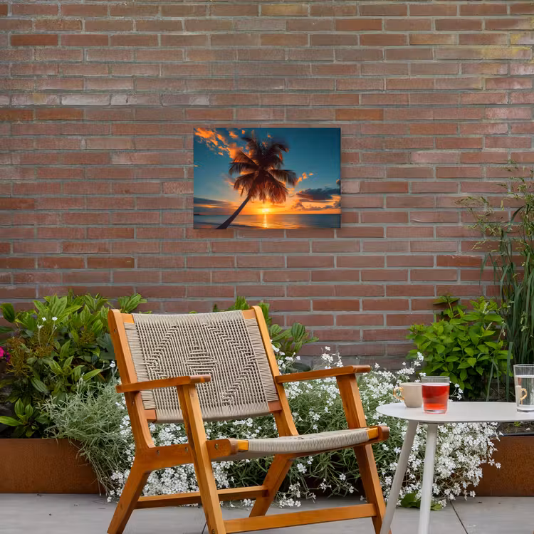 Tropische Droomzonsondergang Tuinposter op houten frame 2 cm dik klein -sfeer3