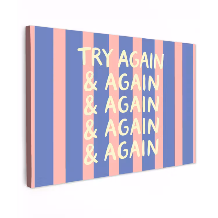 Try again - Strepen - Roze - Verticaal - Blauw Tuinposter op houten frame 2 cm dik klein -3d