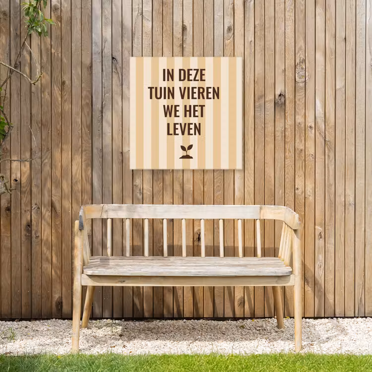Tuin - Quote - Strepen - Zomer Tuinposter op houten frame 2 cm dik middel -sfeer4
