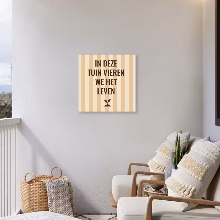 Tuin - Quote - Strepen - Zomer Tuinposter op houten frame 2 cm dik middel -sfeer1