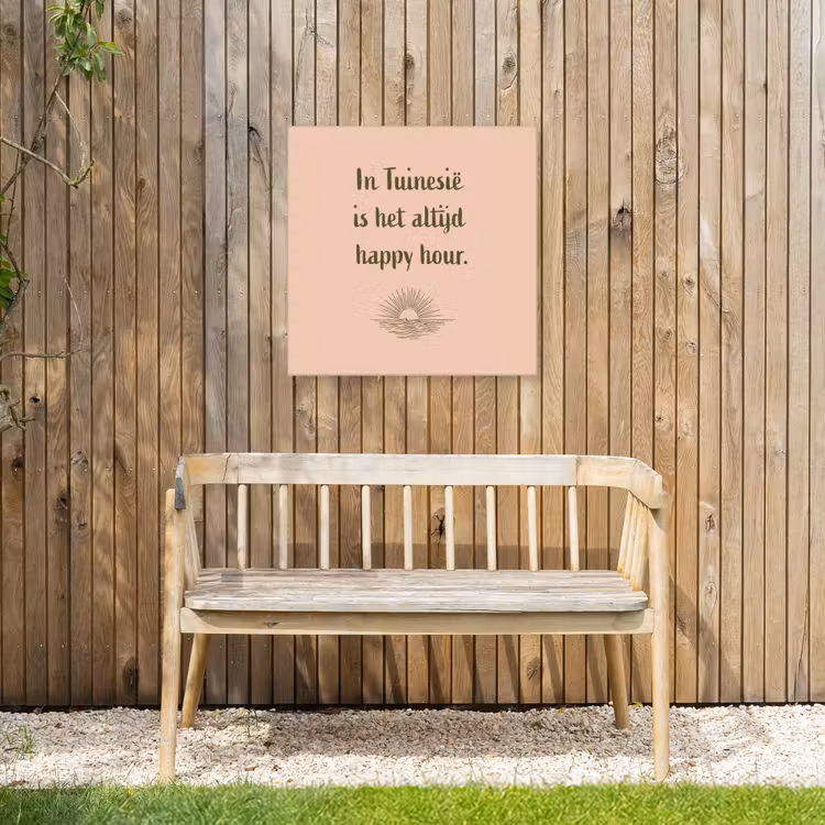 Tuin - Roze - Quote - Zon Tuinposter op houten frame 2 cm dik middel -sfeer4