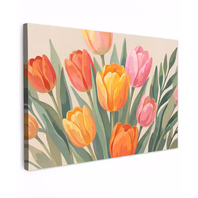 Tulpen - Abstract - Kleurrijk Tuinposter op houten frame 2 cm dik klein -3d