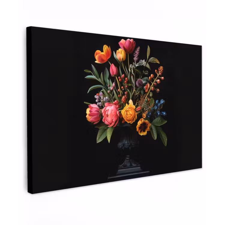 Tulpen - Bessen - Boeket - Vaas Tuinposter op houten frame 2 cm dik klein -3d