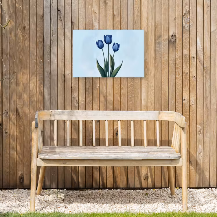 Tulpen - Blauw - Bladeren Tuinposter op houten frame 2 cm dik klein -sfeer4