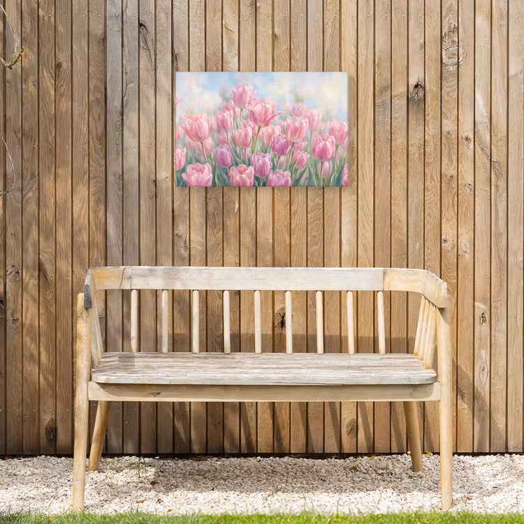 Tulpen - Veld - Lente - Roze Tuinposter op houten frame 2 cm dik klein -sfeer4