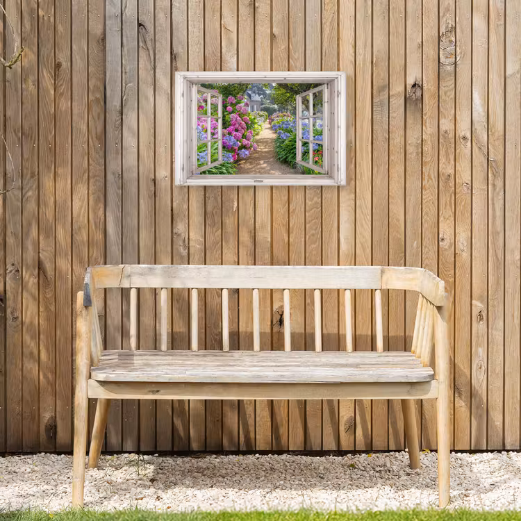 Uitzicht op Bloementuin Tuinposter op houten frame 2 cm dik klein -sfeer4