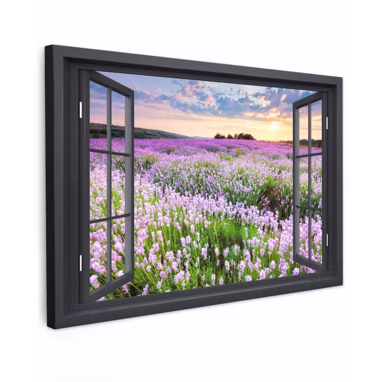 Uitzicht op Lavendelveld bij Zonsondergang Tuinposter op houten frame 2 cm dik klein -3d