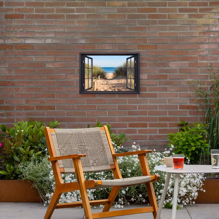 Uitzicht op Strand Tuinposter op houten frame 2 cm dik klein -sfeer3