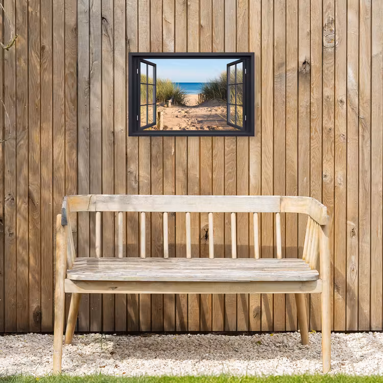 Uitzicht op Strand Tuinposter op houten frame 2 cm dik klein -sfeer4