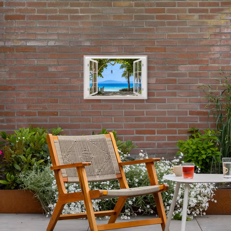 Uitzicht op Tropisch Strand Tuinposter op houten frame 2 cm dik klein -sfeer3