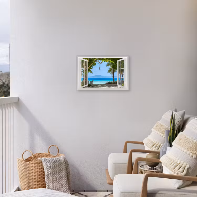 Uitzicht op Tropisch Strand Tuinposter op houten frame 2 cm dik klein -sfeer1