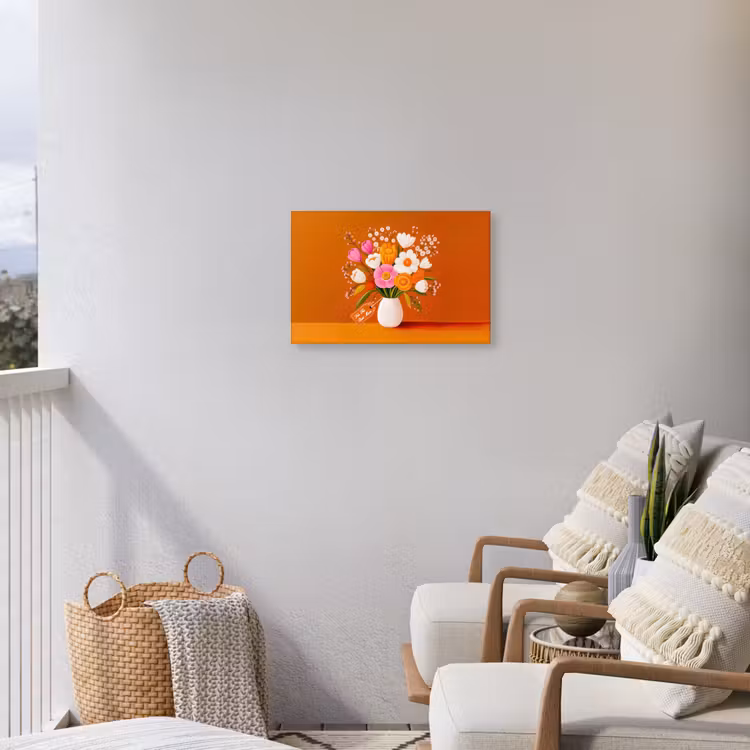 Vaas - Bloemen - Oranje Tuinposter op houten frame 2 cm dik klein -sfeer1