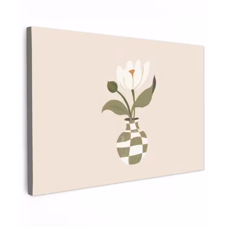 Vaas - Geruit - Bloem - Groen Tuinposter op houten frame 2 cm dik klein -3d