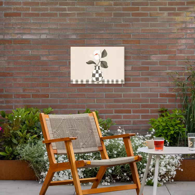 Vaas - Geruit - Groen - Bloem Tuinposter op houten frame 2 cm dik klein -sfeer3
