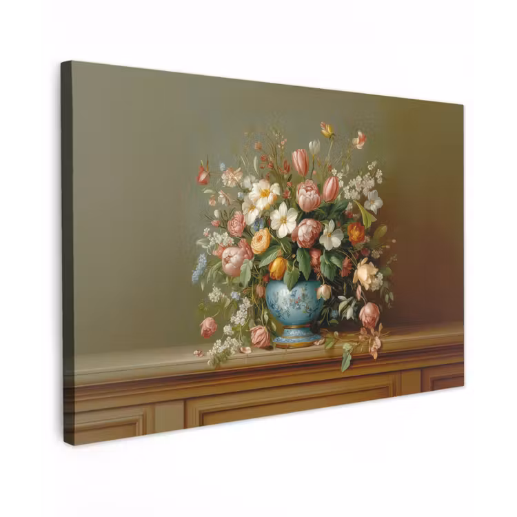 Vaas - Pastel - Kleuren - Bloemen Tuinposter op houten frame 2 cm dik klein -3d