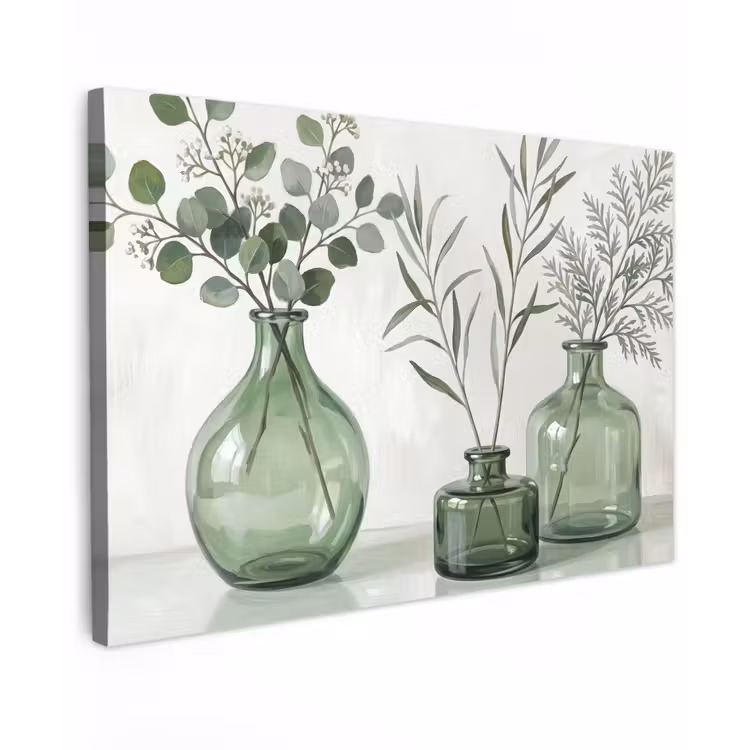 Vazen - Bladeren - Groen Tuinposter op houten frame 2 cm dik klein -3d