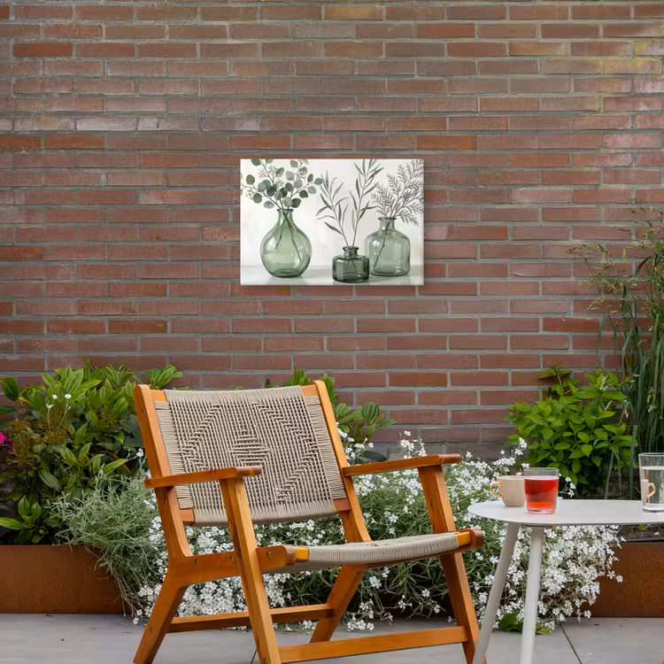 Vazen - Bladeren - Groen Tuinposter op houten frame 2 cm dik klein -sfeer3
