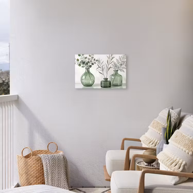 Vazen - Bladeren - Groen Tuinposter op houten frame 2 cm dik klein -sfeer1
