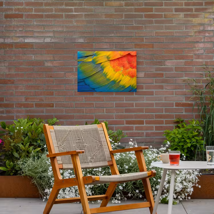 Veren - Ara - Kleurrijk Tuinposter op houten frame 2 cm dik klein -sfeer3