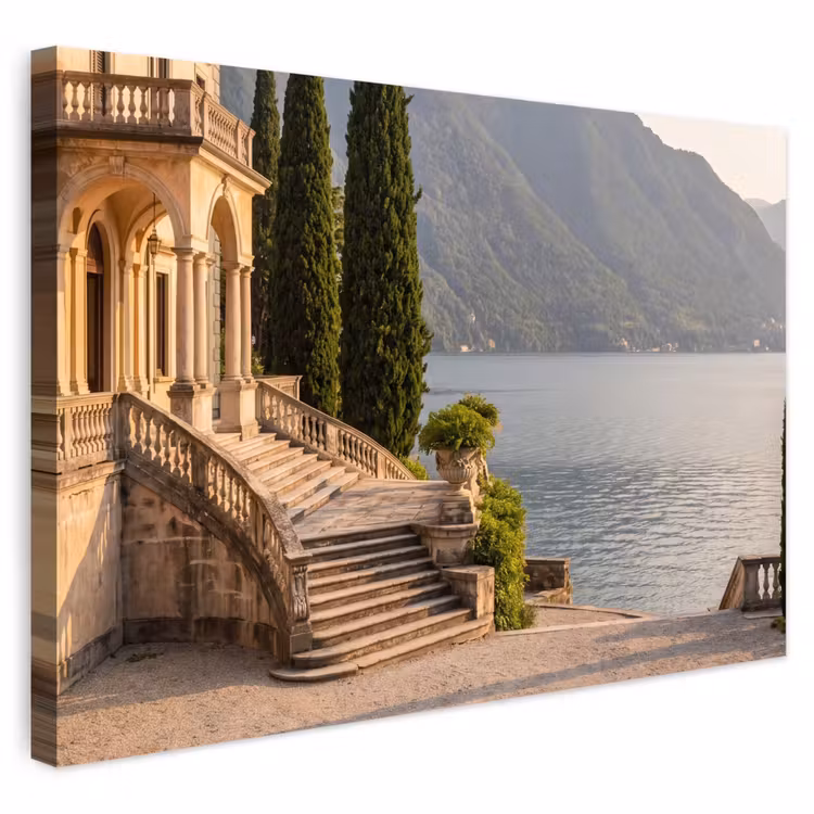 Buiten canvas - Villa - water -trappen - Villa - water -trappen Tuinposter op houten frame 2 cm dik klein