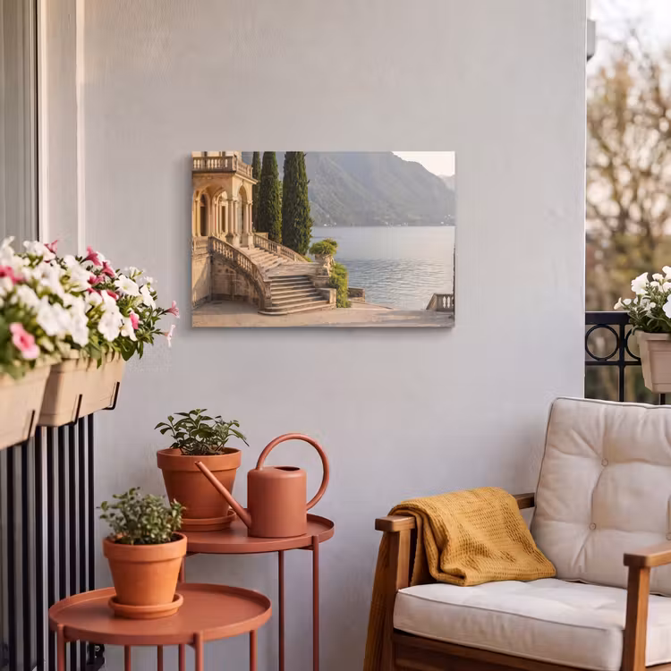 Buiten canvas - Villa - water -trappen - Villa - water -trappen Tuinposter op houten frame 2 cm dik klein