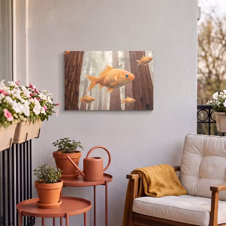 Buiten canvas - Vis - Bos - Fantasie - Vis - Bos - Fantasie Tuinposter op houten frame 2 cm dik klein