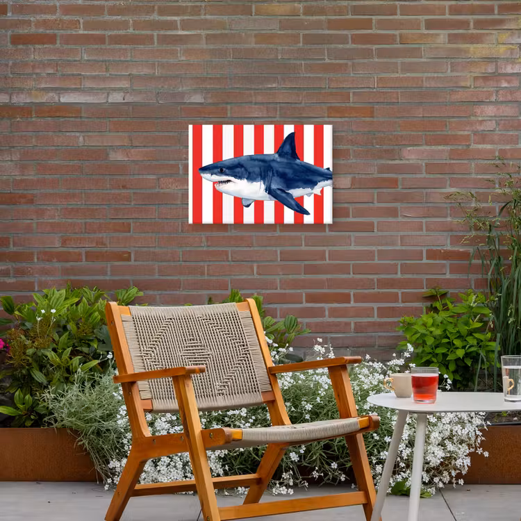 Vis - Haai - Zee - Illustratie - Blauw Tuinposter op houten frame 2 cm dik klein -sfeer3