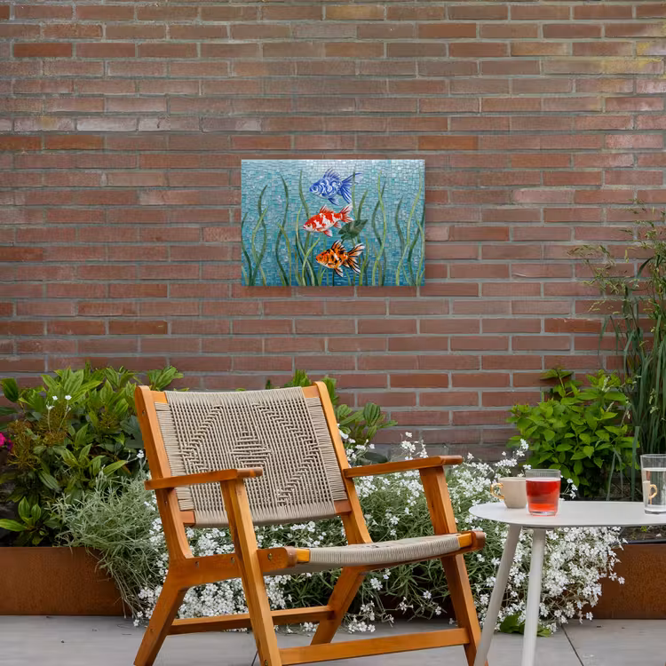 Vis - Mozaïek - Onderwater - Kleurrijk - Dieren Tuinposter op houten frame 2 cm dik klein -sfeer3