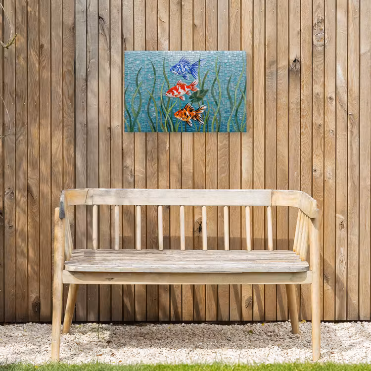 Vis - Mozaïek - Onderwater - Kleurrijk - Dieren Tuinposter op houten frame 2 cm dik klein -sfeer4
