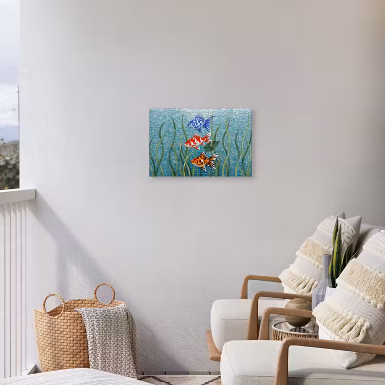 Vis - Mozaïek - Onderwater - Kleurrijk - Dieren Tuinposter op houten frame 2 cm dik klein -sfeer1