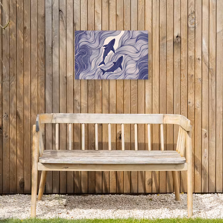 Vis - Oceaan - Lijntekening - Blauw - Dieren Tuinposter op houten frame 2 cm dik klein -sfeer4