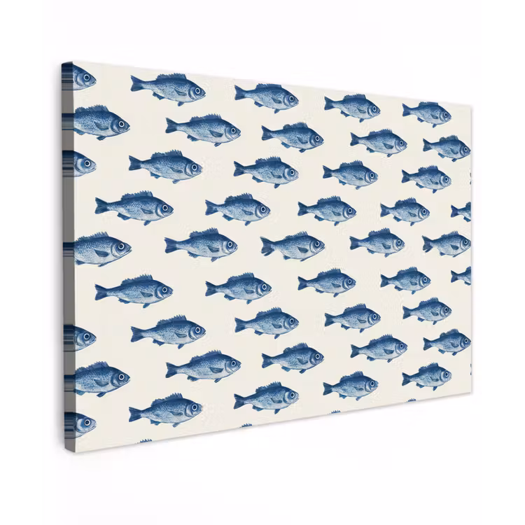 Vis - Patroon - Blauw Tuinposter op houten frame 2 cm dik klein 845 -3d
