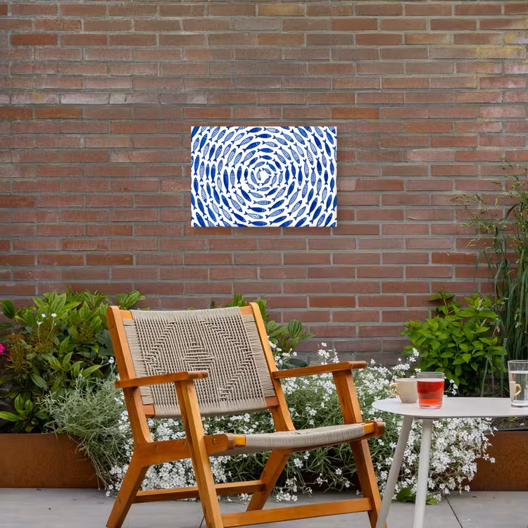 Vis - Patroon - Onderwater - Abstract - Blauw Tuinposter op houten frame 2 cm dik klein -sfeer3