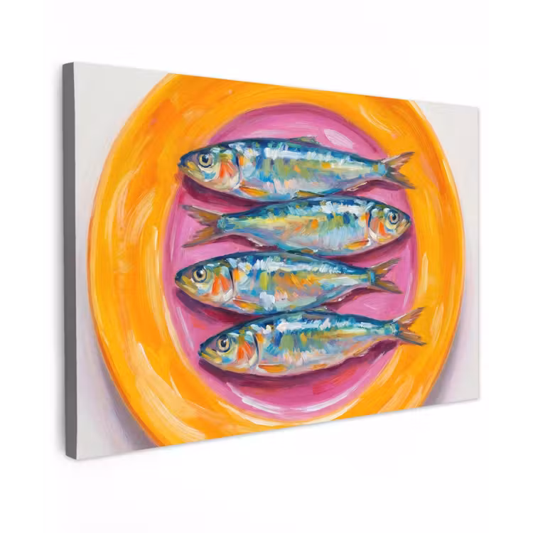 Vis - Vier - Eten - Modern - Kleurrijk Tuinposter op houten frame 2 cm dik klein -3d