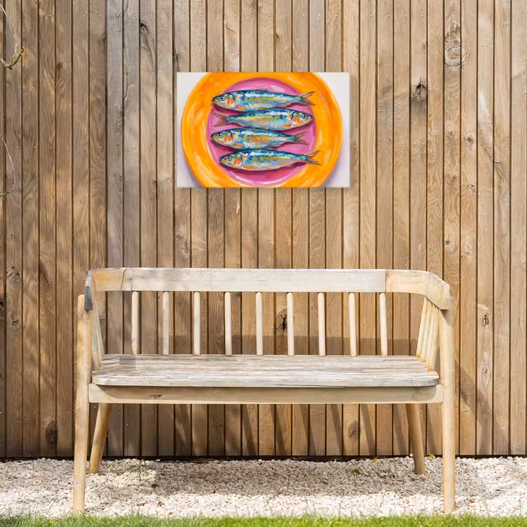 Vis - Vier - Eten - Modern - Kleurrijk Tuinposter op houten frame 2 cm dik klein -sfeer4