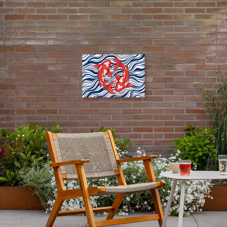 Vis - Water - Natuur - Illustratie - Rood Tuinposter op houten frame 2 cm dik klein -sfeer3