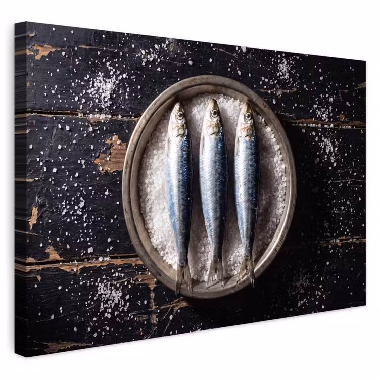 Buiten canvas - Vis - Zout - Eten - Vis - Zout - Eten Tuinposter op houten frame 2 cm dik klein