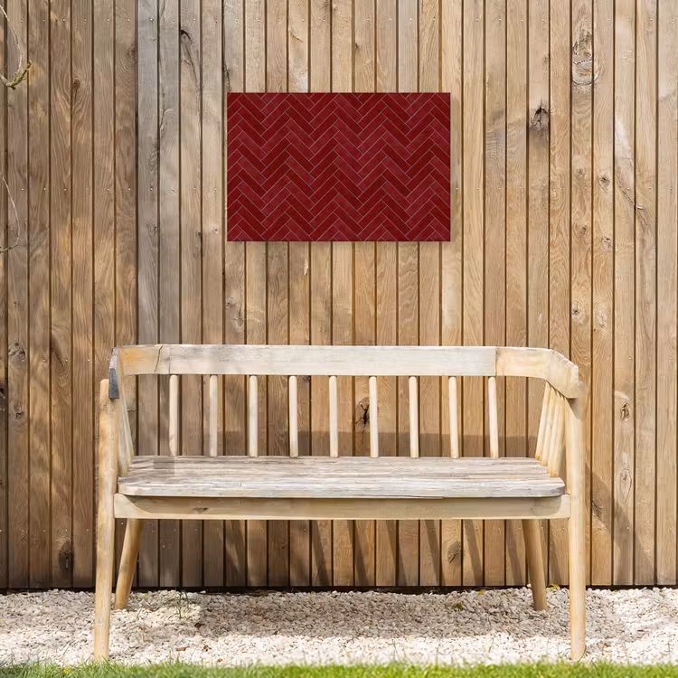 Visgraat - Wandtegel - Bordeaux - Rood Tuinposter op houten frame 2 cm dik klein 845 -sfeer4