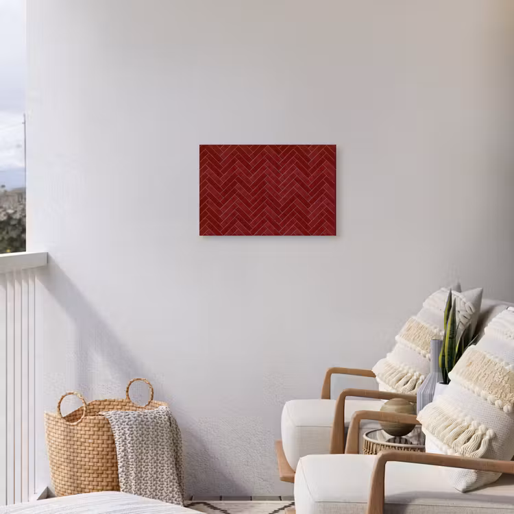 Visgraat - Wandtegel - Bordeaux - Rood Tuinposter op houten frame 2 cm dik klein 845 -sfeer1