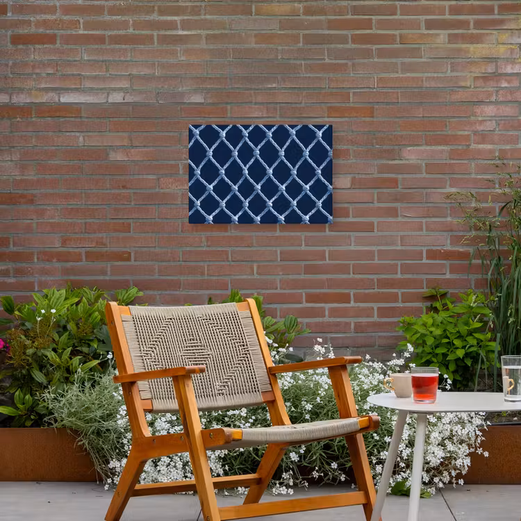 Visnet - Touw - Patroon - Marineblauw Tuinposter op houten frame 2 cm dik klein 845 -sfeer3