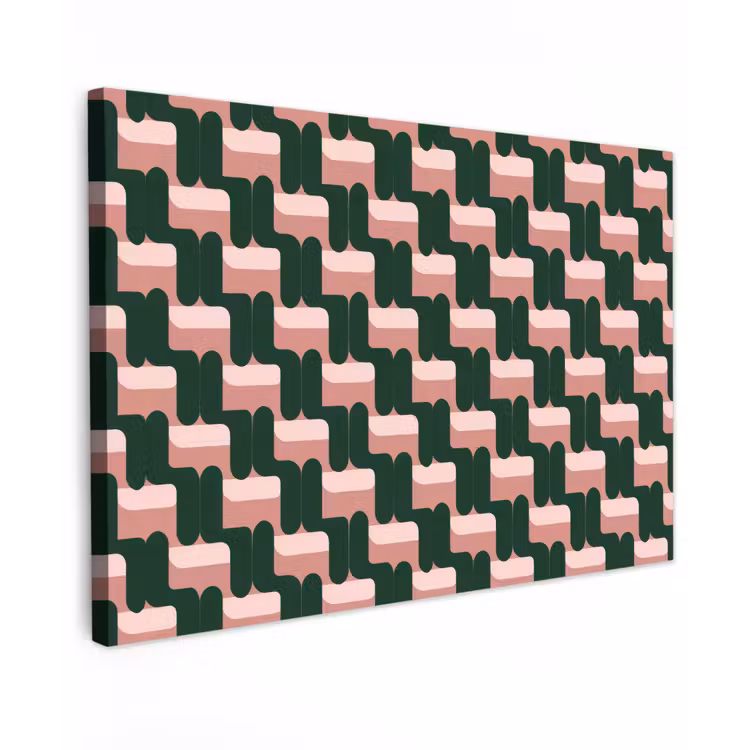 Vlechtpatroon - Groen - Roze - Geometrisch Tuinposter op houten frame 2 cm dik klein 845 -3d