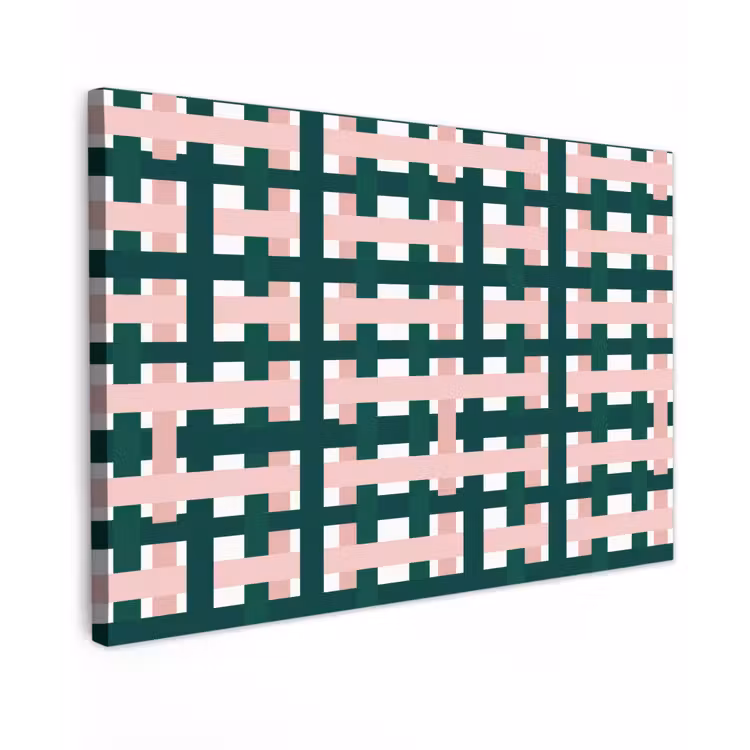 Vlechtpatroon - Groen - Roze - Grafisch Tuinposter op houten frame 2 cm dik klein 845 -3d